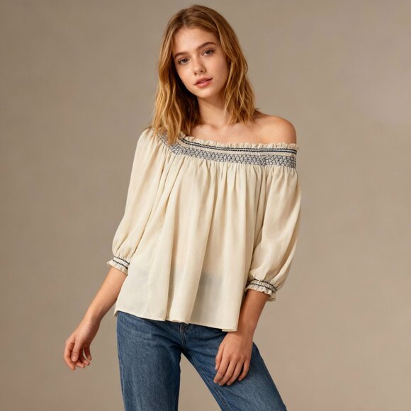 NWOT SEE BY CHLOÉ $465 Embroidered Smocked Georgette Blouse Top Size 36 - Picture 1 of 11